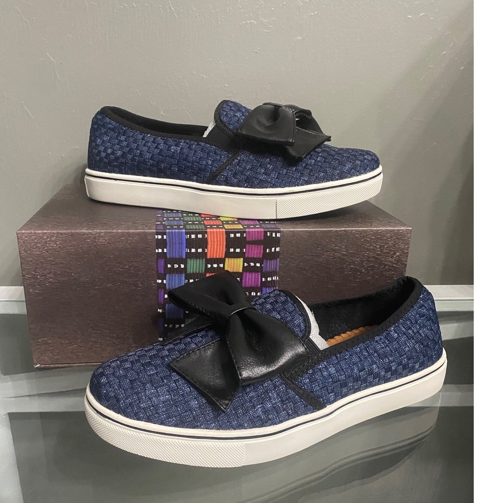 Bernie Mev Verona Bow Jeans Blue Woven Elastic Slip On Sneakers Womens 39 NEW